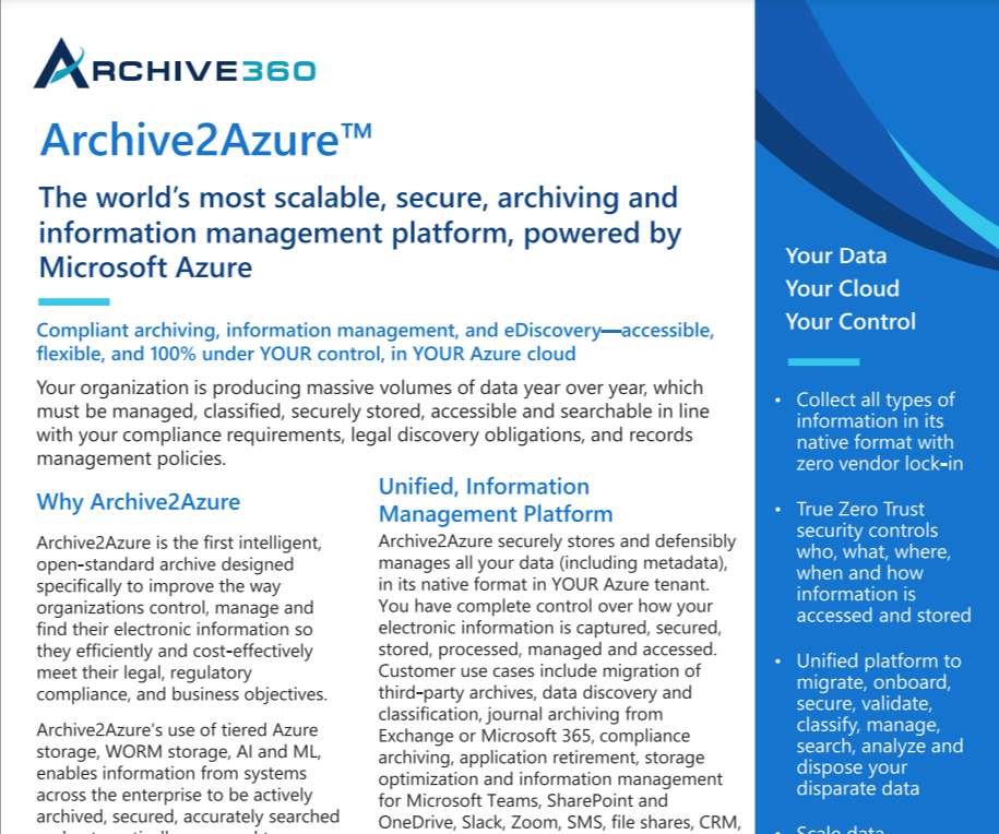 Archive2Azure Data Sheet 2023 cover image