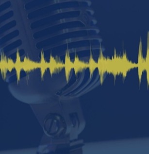 A close-up of a vintage microphone with a yellow audio waveform overlay, representing the Information Management 360 Podcast.