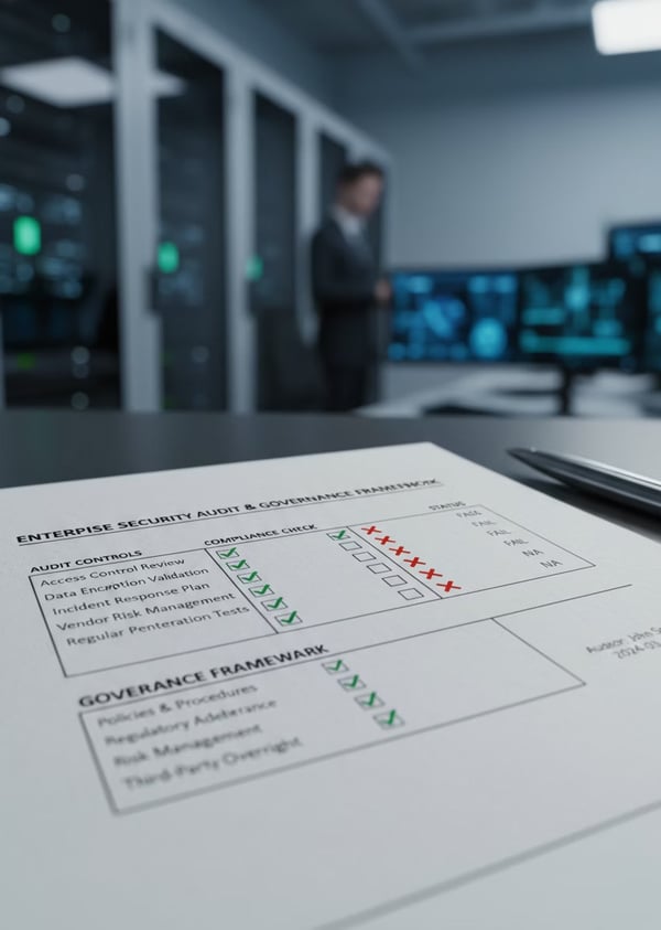 Close-up of audit checklist on desk in computer lab