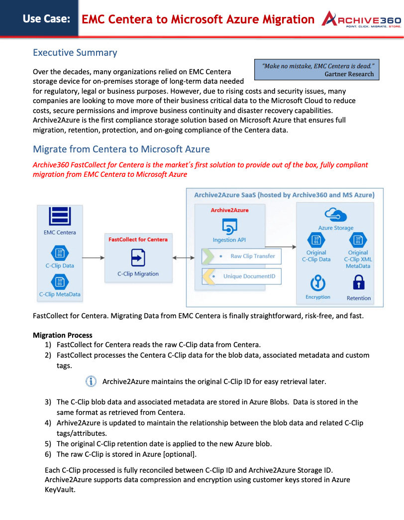 Decommision EMC Centera to Azure with like-to-like functionality1