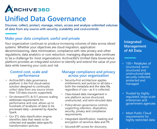 Unified Data Governance Data Sheet cover