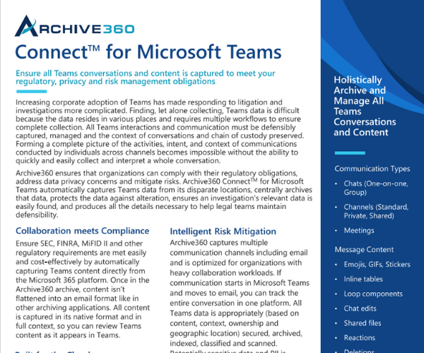Archive360 Connect™️ for Microsoft Teams